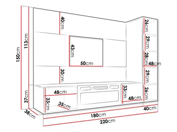 Bernice Tv-väggskåp 220 cm Elkamin med Värmefunktion och LED-belysning - svart - Möbler - Tv möbel & mediamöbel - TV skåp