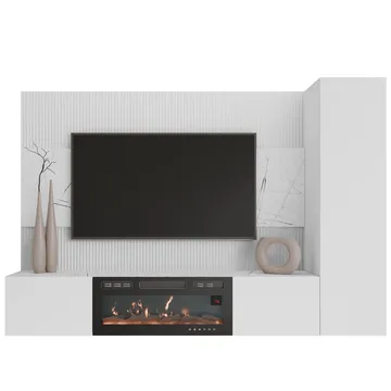 Bernice Tv-väggskåp 220 cm Elkamin med Värmefunktion och LED-belysning
