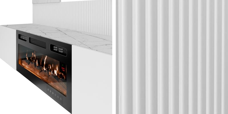 Bernice Tv-väggskåp 260 cm Elkamin med Värmefunktion och LED-belysning - beige, brun - Möbler - Tv möbel & mediamöbel - TV skåp