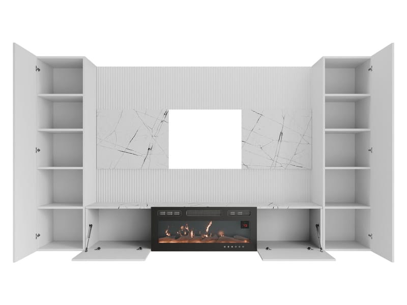 Bernice Tv-väggskåp 260 cm Elkamin med Värmefunktion och LED-belysning - beige, brun - Möbler - Tv möbel & mediamöbel - TV skåp