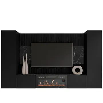 Bernice Tv-väggskåp 260 cm Elkamin med Värmefunktion och LED-belysning