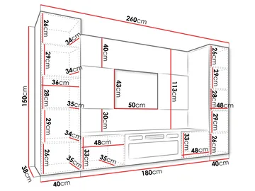 Bernice Tv-väggskåp 260 cm Elkamin med Värmefunktion och LED-belysning - vit - Möbler - Tv möbel & mediamöbel - TV skåp