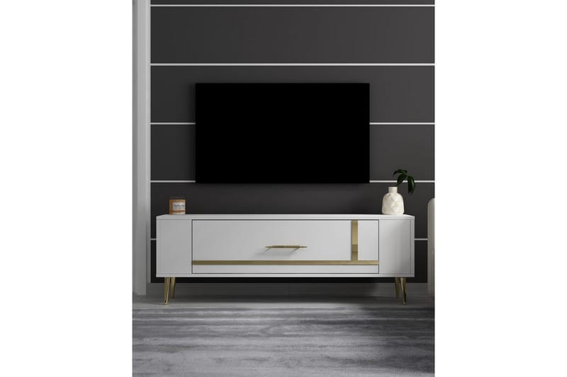 Beyra Tv-bänk 120 cm - Vit/Guld - Möbler - Tv möbel & mediamöbel - TV bänk & mediabänk