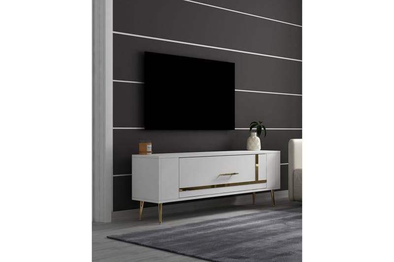 Beyra Tv-bänk 120 cm - Vit/Guld - Möbler - Tv möbel & mediamöbel - TV bänk & mediabänk