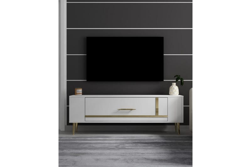 Beyra Tv-bänk 120 cm - Vit/Guld - Möbler - Tv möbel & mediamöbel - TV bänk & mediabänk