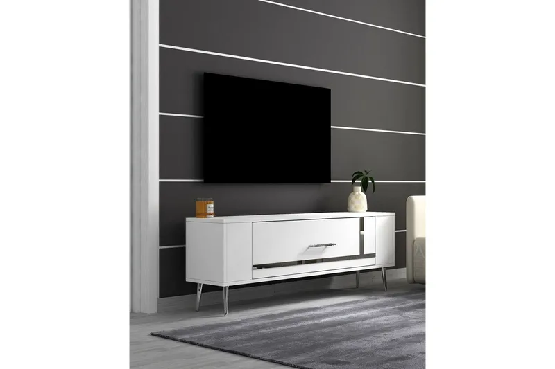 Beyra Tv-bänk 120 cm - Vit/Silver - Möbler - Tv möbel & mediamöbel - TV bänk & mediabänk