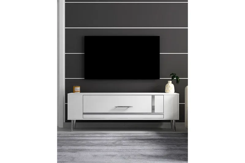 Beyra Tv-bänk 120 cm - Vit/Silver - Möbler - Tv möbel & mediamöbel - TV bänk & mediabänk