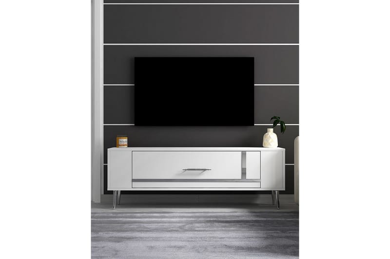 Beyra Tv-bänk 120 cm - Vit/Silver - Möbler - Tv möbel & mediamöbel - TV bänk & mediabänk