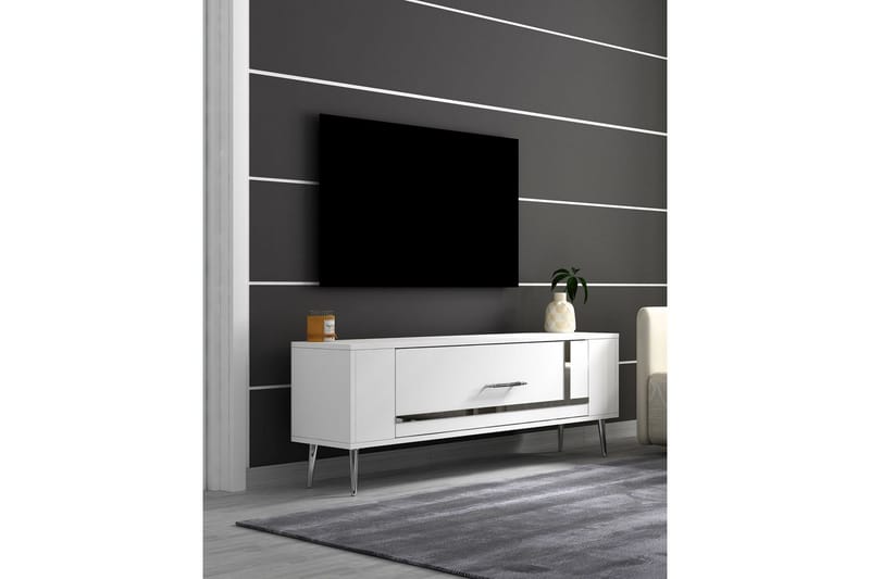 Beyra Tv-bänk 120 cm - Vit/Silver - Möbler - Tv möbel & mediamöbel - TV bänk & mediabänk