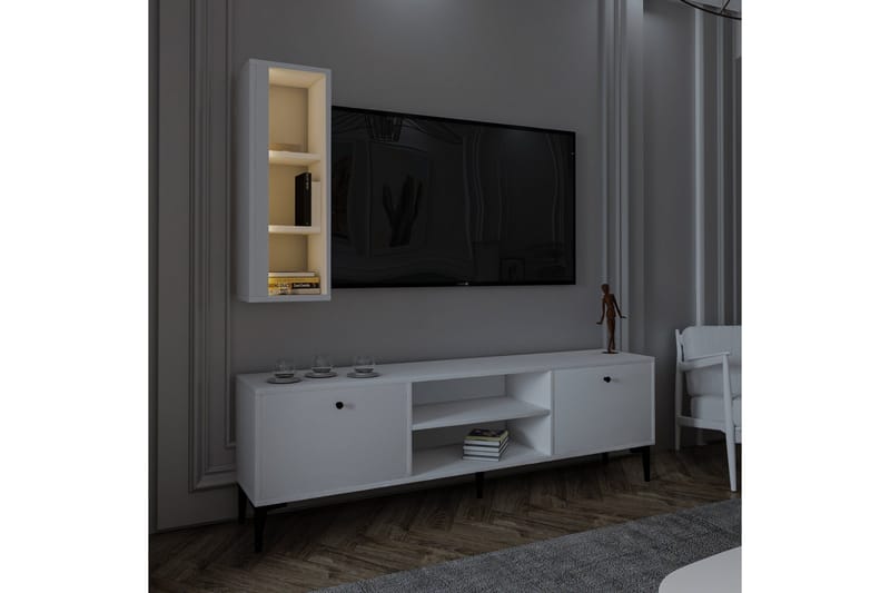 Bien Golvstående Tv Bänk 150 cm med Förvaring i Målat Trä - Vit - Möbler - Tv möbel & mediamöbel - TV bänk & mediabänk