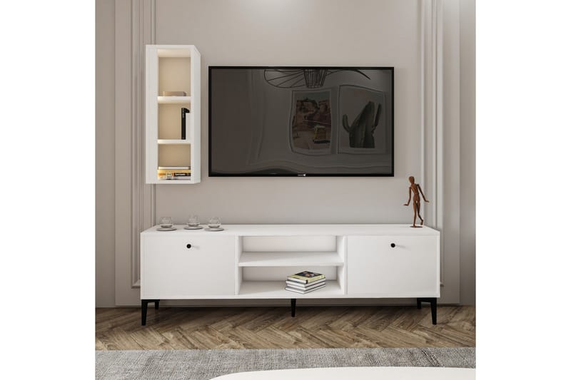 Bien Golvstående Tv Bänk 150 cm med Förvaring i Målat Trä - Vit - Möbler - Tv möbel & mediamöbel - TV bänk & mediabänk