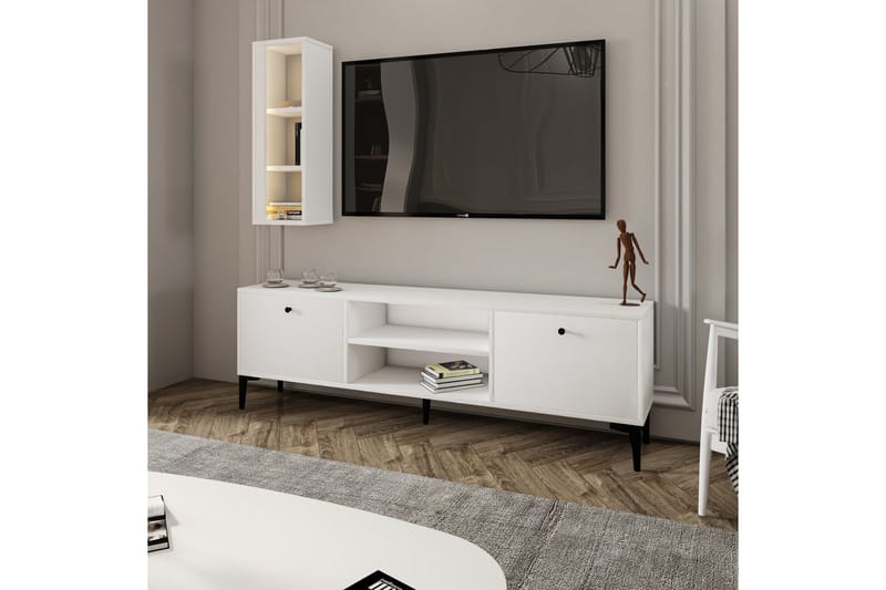 Bien Golvstående Tv Bänk 150 cm med Förvaring i Målat Trä - Vit - Möbler - Tv möbel & mediamöbel - TV bänk & mediabänk