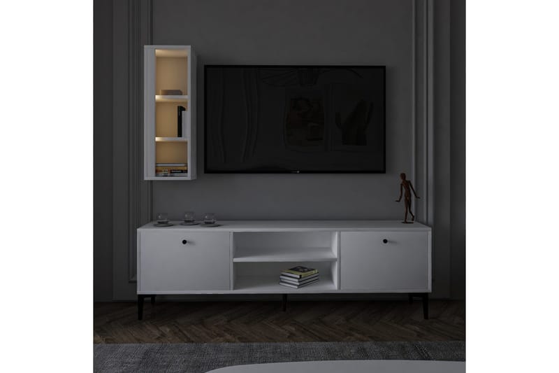 Bien Golvstående Tv Bänk 150 cm med Förvaring i Målat Trä - Vit - Möbler - Tv möbel & mediamöbel - TV bänk & mediabänk