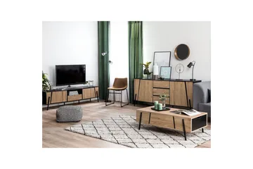 Blackpool Golvstående TV-bänk 177 cm med Förvaring i Mörkt Trä - Svart|Beige - Möbler - Tv möbel & mediamöbel - TV bänk & mediabänk
