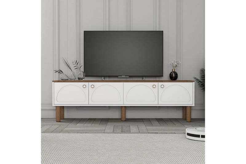 Bohem Väggmonterad TV Bänk 180 cm med Förvaring i Målat Trä - Vit - Möbler - Tv möbel & mediamöbel - TV bänk & mediabänk