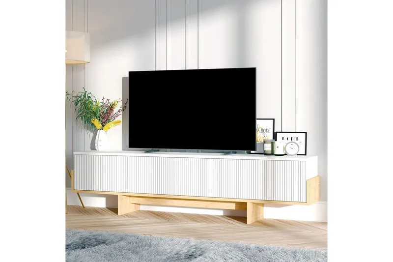 Brin Golvstående Tv Bänk 180 cm med Förvaring i Målat Trä - Vit - Möbler - Tv möbel & mediamöbel - TV bänk & mediabänk