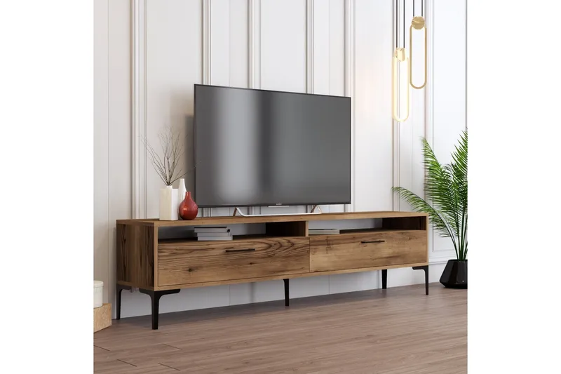 Brutorp Golvstående Tv-bänk 180 cm med Förvaring i Valnöt - Brun - Möbler - Tv möbel & mediamöbel - TV bänk & mediabänk