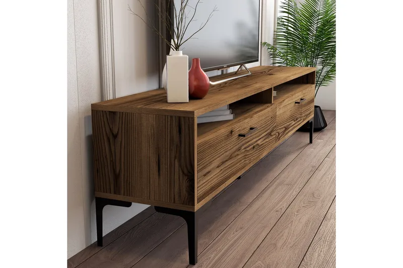Brutorp Golvstående Tv-bänk 180 cm med Förvaring i Valnöt - Brun - Möbler - Tv möbel & mediamöbel - TV bänk & mediabänk
