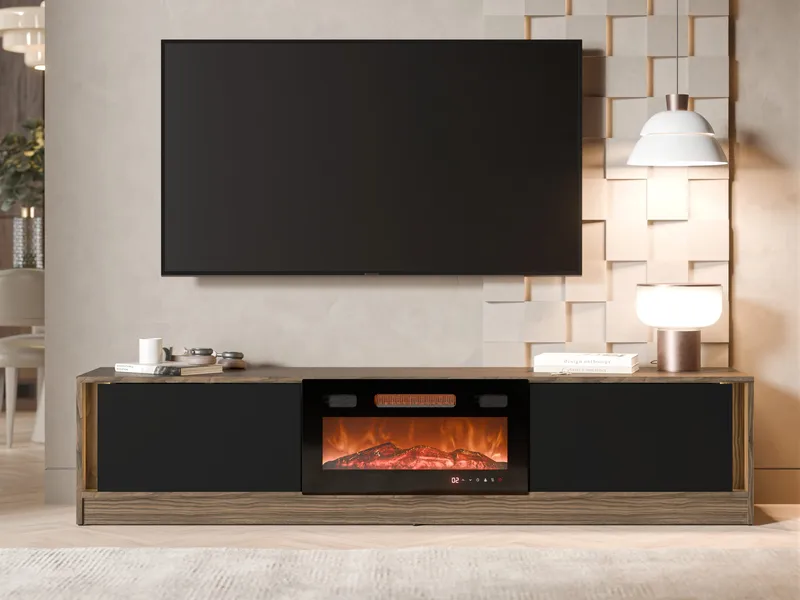 Brylin Tv-bänk 180 cm Eldstad med värmefunktion - Svart|brun - Möbler - Tv möbel & mediamöbel - TV bänk & mediabänk