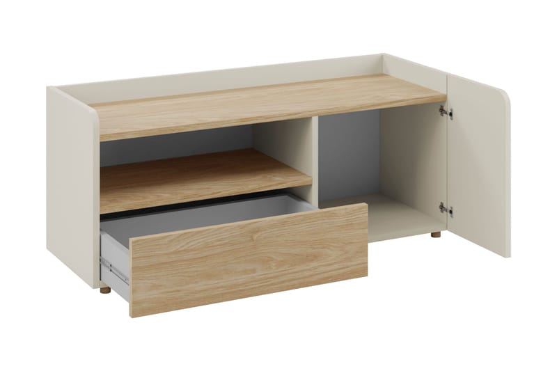 Buhan Golvstående Tv-bänk 120 cm med Förvaring i Mörkt Trä - Beige - Möbler - Tv möbel & mediamöbel - TV bänk & mediabänk