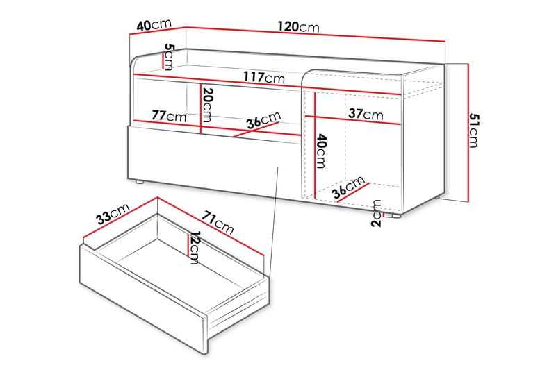 Buhan Golvstående Tv-bänk 120 cm med Förvaring i Mörkt Trä - Beige - Möbler - Tv möbel & mediamöbel - TV bänk & mediabänk