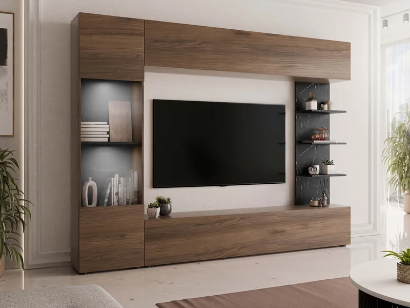 Bunda Tv väggenhet med LED-belysning 250 cm - vit - Möbler - Tv möbel & mediamöbel - TV-möbelset