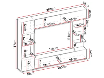 Bunda Tv väggenhet med LED-belysning 250 cm - vit - Möbler - Tv möbel & mediamöbel - TV-möbelset