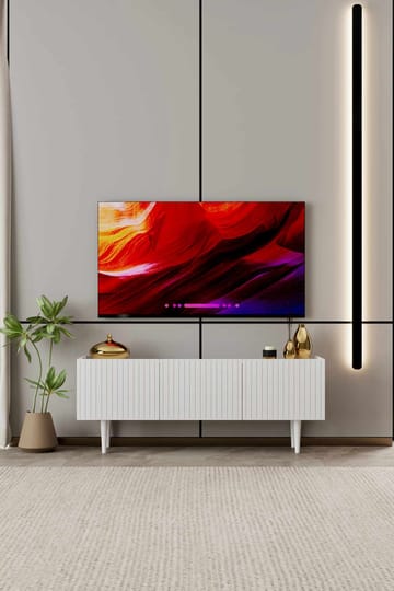 Capella Golvstående Tv-bänk 140 cm med Förvaring i Målat Trä - Vit - Möbler - Tv möbel & mediamöbel - TV bänk & mediabänk