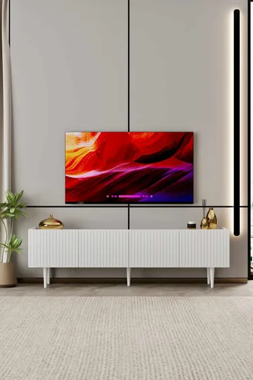 Capella Golvstående Tv Bänk 160 cm med Förvaring i Målat Trä - Vit - Möbler - Tv möbel & mediamöbel - TV bänk & mediabänk