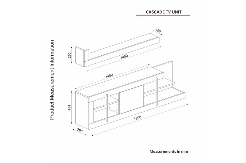 Cascade Tv-möbelset 180x29,6 cm Vit - Hanah Home - TV-möbelset