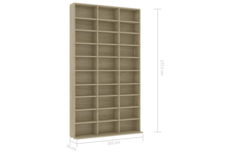 CD-hylla sonoma-ek 102x23x177,5 cm spånskiva - Brun - Möbler - Tv möbel & mediamöbel - CD-hylla & DVD-hylla