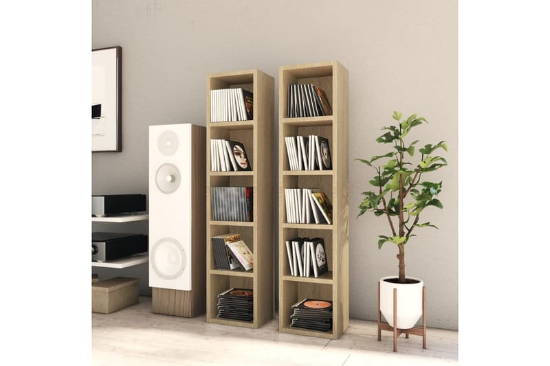 CD-hyllor 2 st sonoma-ek 21x16x93,5 cm spånskiva - Brun - Möbler - Tv möbel & mediamöbel - CD-hylla & DVD-hylla