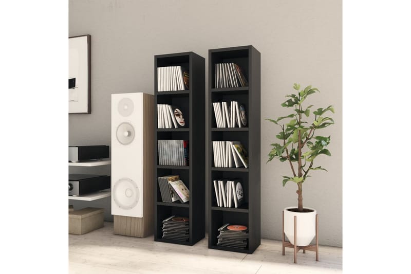 CD-hyllor 2 st svart 21x16x93,5 cm spånskiva - Svart - Möbler - Tv möbel & mediamöbel - CD-hylla & DVD-hylla