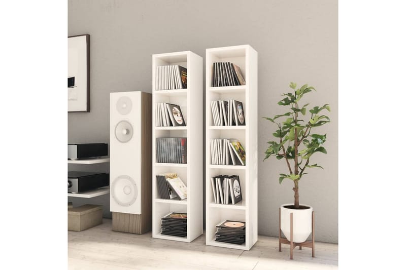 CD-hyllor 2 st vit högglans 21x16x93,5 cm spånskiva - Vit - Möbler - Tv möbel & mediamöbel - CD-hylla & DVD-hylla
