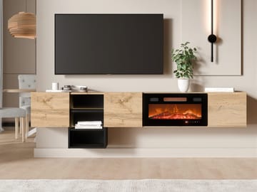 Cereth Tv-bänk 200 cm Eldstad med värmefunktion - Ljusbrun|svart - Möbler - Tv möbel & mediamöbel - TV bänk & mediabänk