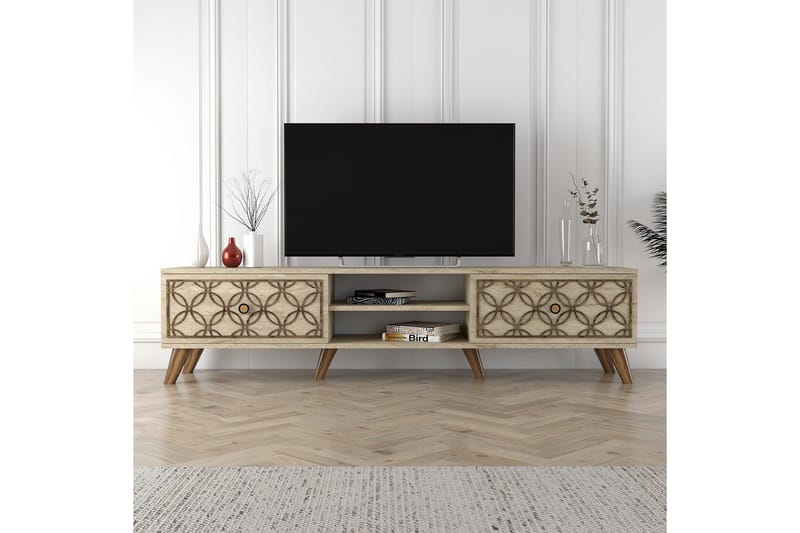 Chass Golvstående Tv Bänk 180 cm med Förvaring i Ljust Trä - Beige - Möbler - Tv möbel & mediamöbel - TV bänk & mediabänk