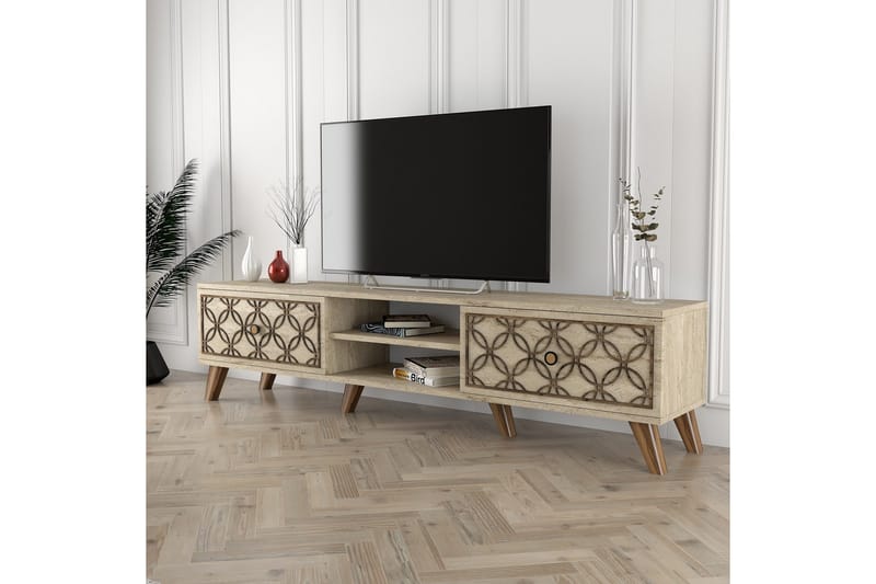 Chass Golvstående Tv Bänk 180 cm med Förvaring i Ljust Trä - Beige - Möbler - Tv möbel & mediamöbel - TV bänk & mediabänk
