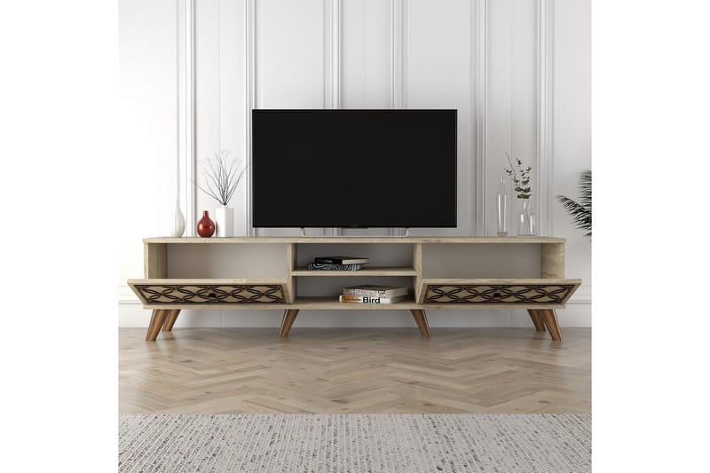 Chass Golvstående Tv Bänk 180 cm med Förvaring i Ljust Trä - Beige - Möbler - Tv möbel & mediamöbel - TV bänk & mediabänk