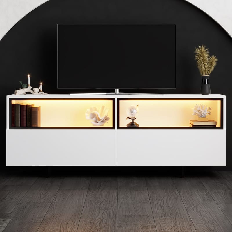 Cielieucel TV-bänk 180 cm med Förvaring i Målat Trä med belysning - Vit - Möbler - Tv möbel & mediamöbel - TV bänk & mediabänk