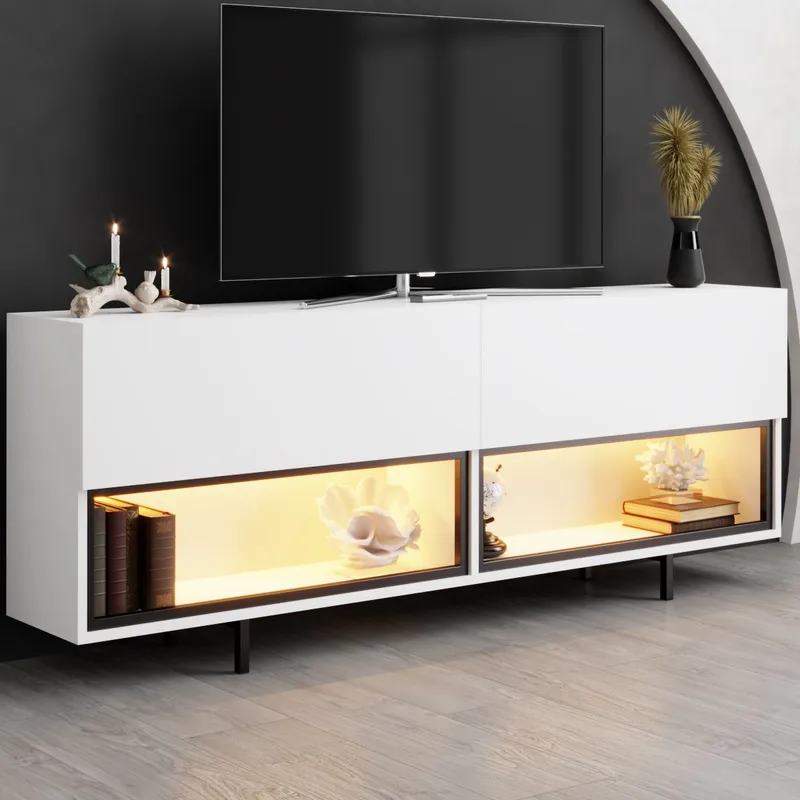 Cielieucel TV-bänk 180 cm med Förvaring i Målat Trä - Vit - Möbler - Tv möbel & mediamöbel - TV bänk & mediab änk