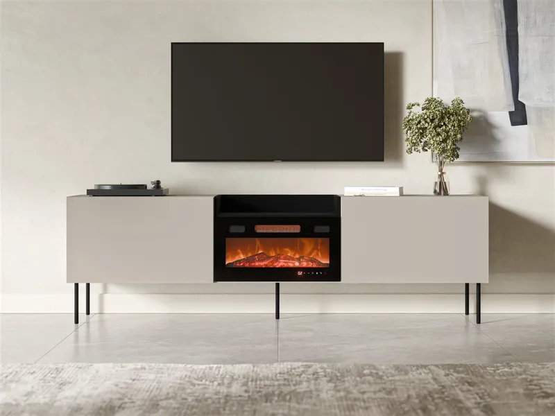 Clarinor Tv-bänk 200 cm Eldstad med värmefunktion - Beige|svart - Möbler - Tv möbel & mediamöbel - TV bänk & mediabänk