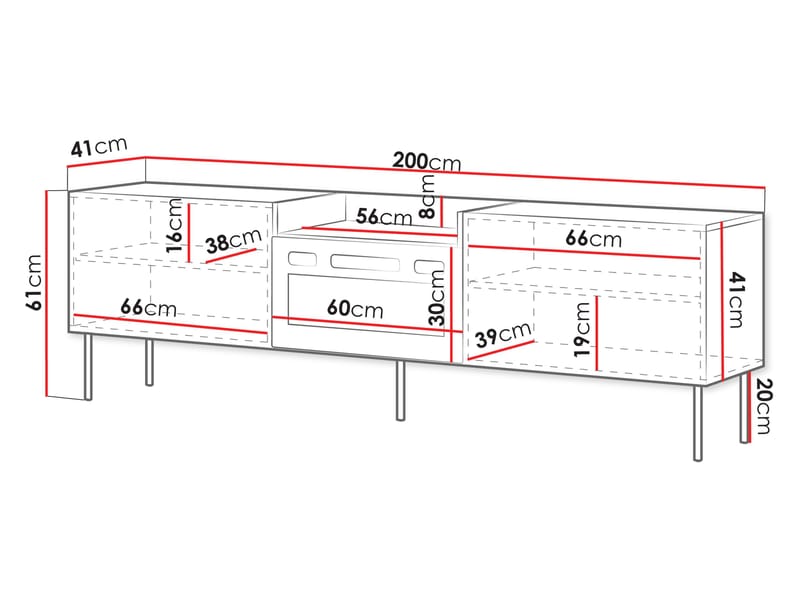 Clarinor Tv-bänk 200 cm Eldstad med värmefunktion - Brun|svart - Möbler - Tv möbel & mediamöbel - TV bänk & mediabänk