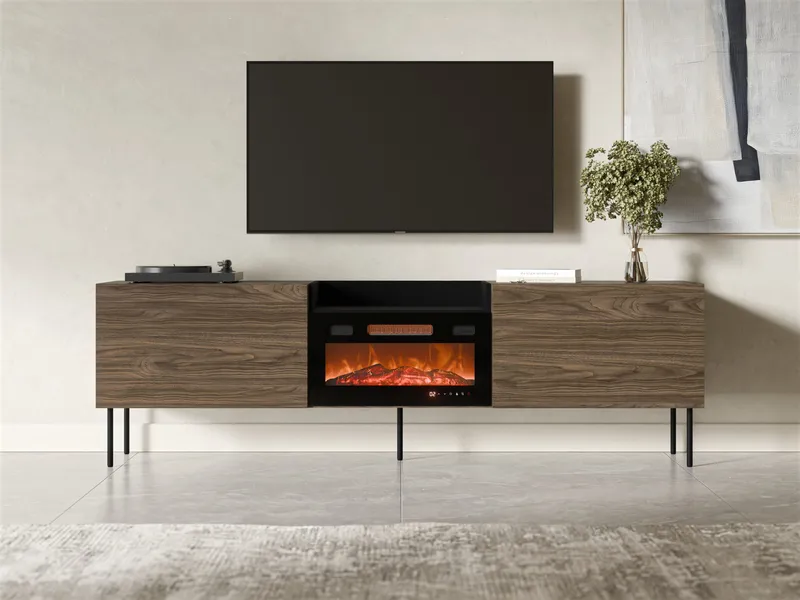 Clarinor Tv-bänk 200 cm Eldstad med värmefunktion - Brun|svart - Möbler - Tv möbel & mediamöbel - TV bänk & mediabänk