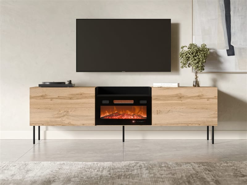 Clarinor Tv-bänk 200 cm Eldstad med värmefunktion - Ljusbrun|svart - Möbler - Tv möbel & mediamöbel - TV bänk & mediabänk
