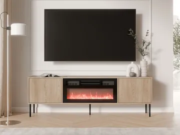 Claven Golvstående Tv Bänk 183 cm med Förvaring i Mörkt Trä - Beige - Möbler - Tv möbel & mediamöbel - TV bänk & mediabänk