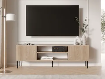 Claven Golvstående Tv-bänk 183 cm med Förvaring i Trä och ekutseende - Beige - Möbler - Tv möbel & mediamöbel - TV bänk & mediabänk