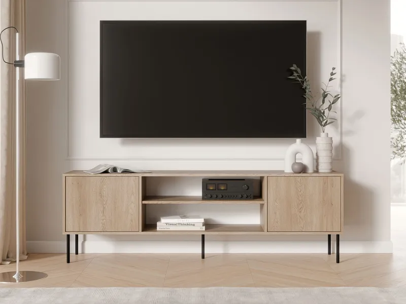 Claven Golvstående Tv-bänk 183 cm med Förvaring i Trä och ekutseende - Beige - Möbler - Tv möbel & mediamöbel - TV bänk & mediabänk