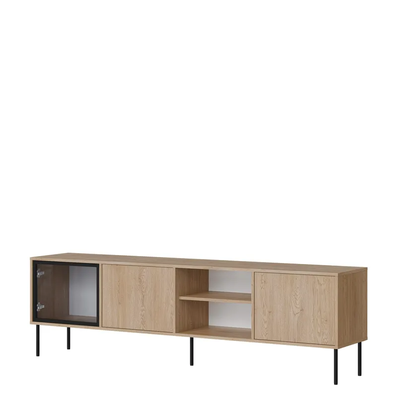 Claven Golvstående TV Bänk 201 cm med Förvaring i Ljust Trä, Beige