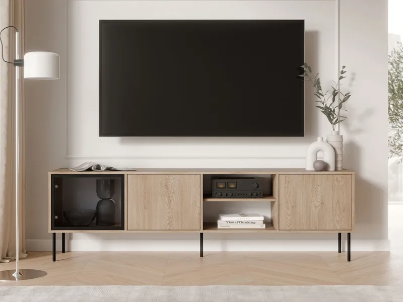Claven Golvstående TV Bänk 201 cm med Förvaring i Ljust Trä - Beige - Möbler - Tv möbel & mediamöbel - TV bänk & mediabänk