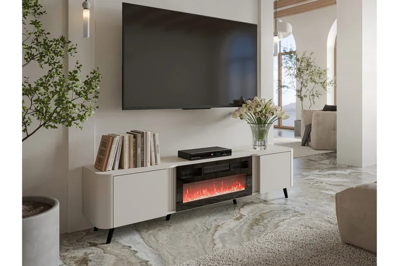 Clement Golvstående TV Bänk 200 cm med Förvaring i Målat Trä - Beige - Möbler - Tv möbel & mediamöbel - TV bänk & mediabänk